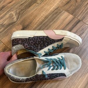 Dolce Vita Leopard Glitter Sneakers with Pink and Teal